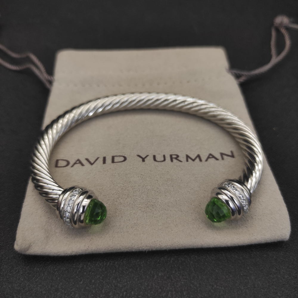 David Yurman 7mm bracelet with light green diamond setting